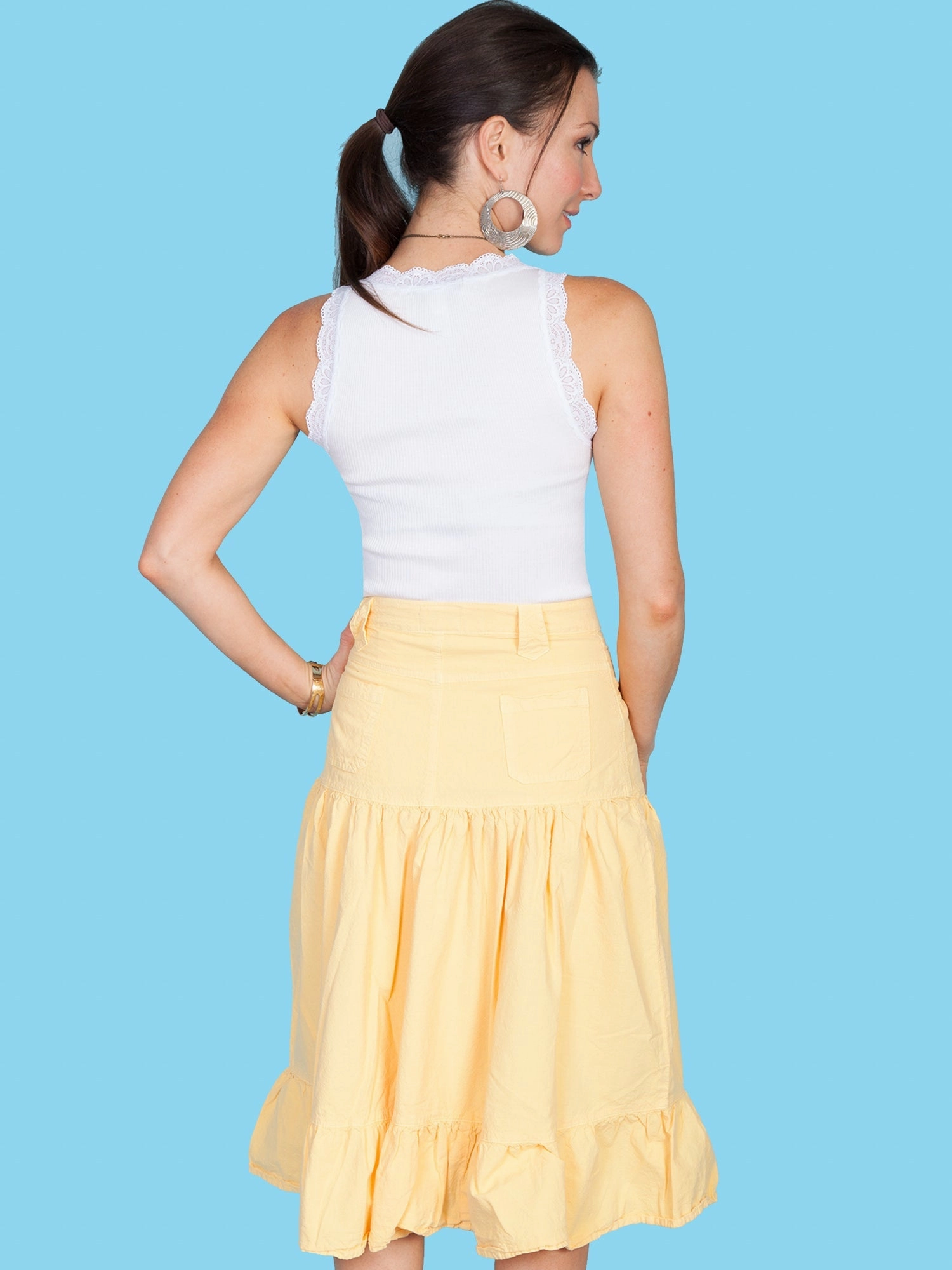 Limited Edition Textured Surface Scully Womens Yellow 100% Cotton 3 Tier Skirt