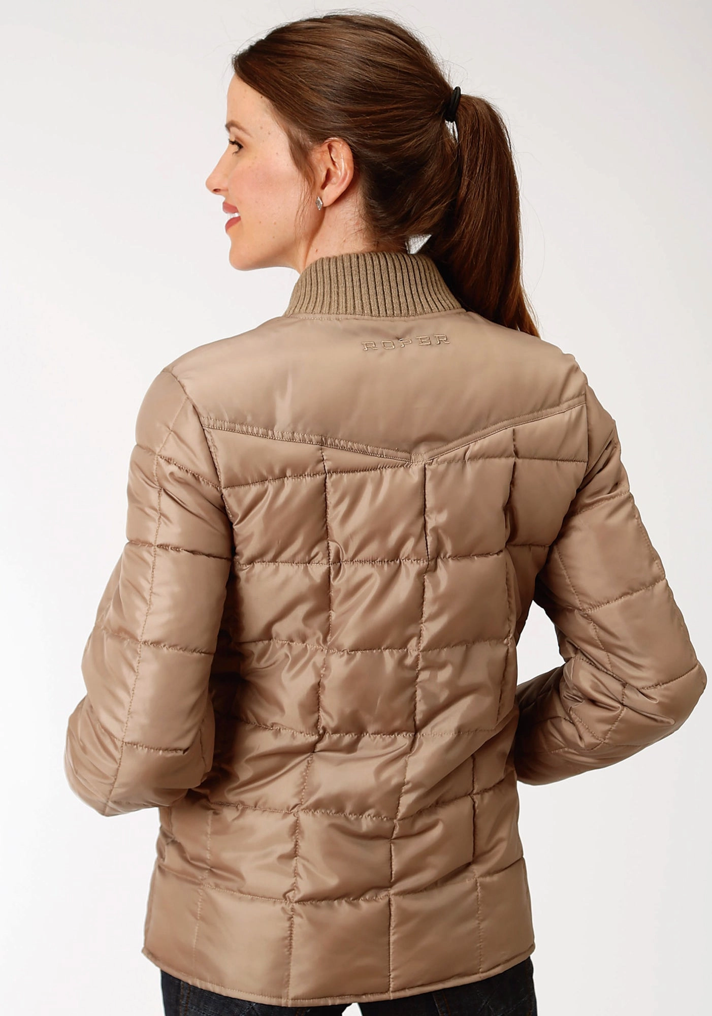 Roper Womens Khaki Polyester Quilted Insulated Jacket Travel Comfort