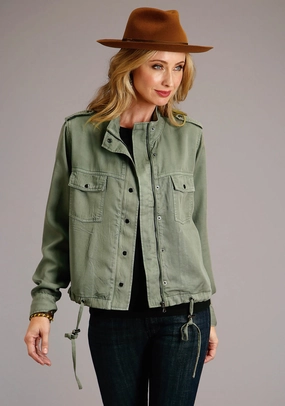 Stetson Womens Olive Green Denim Bomber Style Jacket Daily Commute Wear