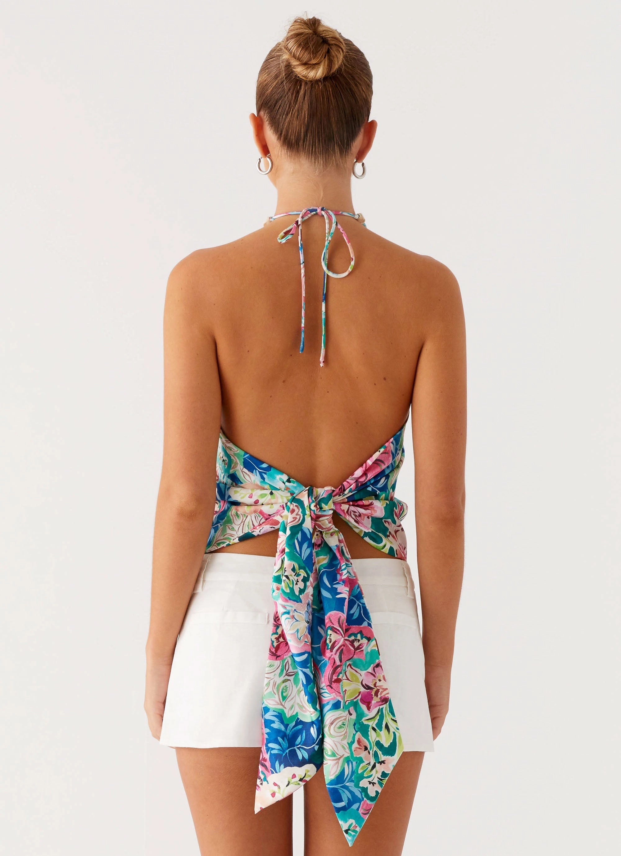 Dalila Beaded Tie Back Top - Santorini Floral Shrinkage Prevention Treatment