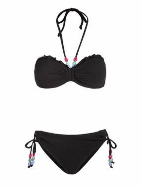 Alexis Top   Taryn Bottom In Black Texture Chlorine Resistant Material tropical style