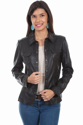 Scully Womens Black Lamb Leather Snap Jacket XS Layered Drape
