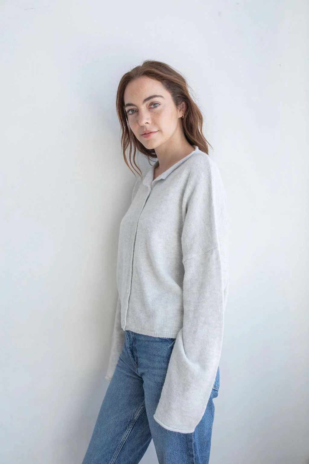 Layered Neckline Details Piper Cardigan - Light Grey