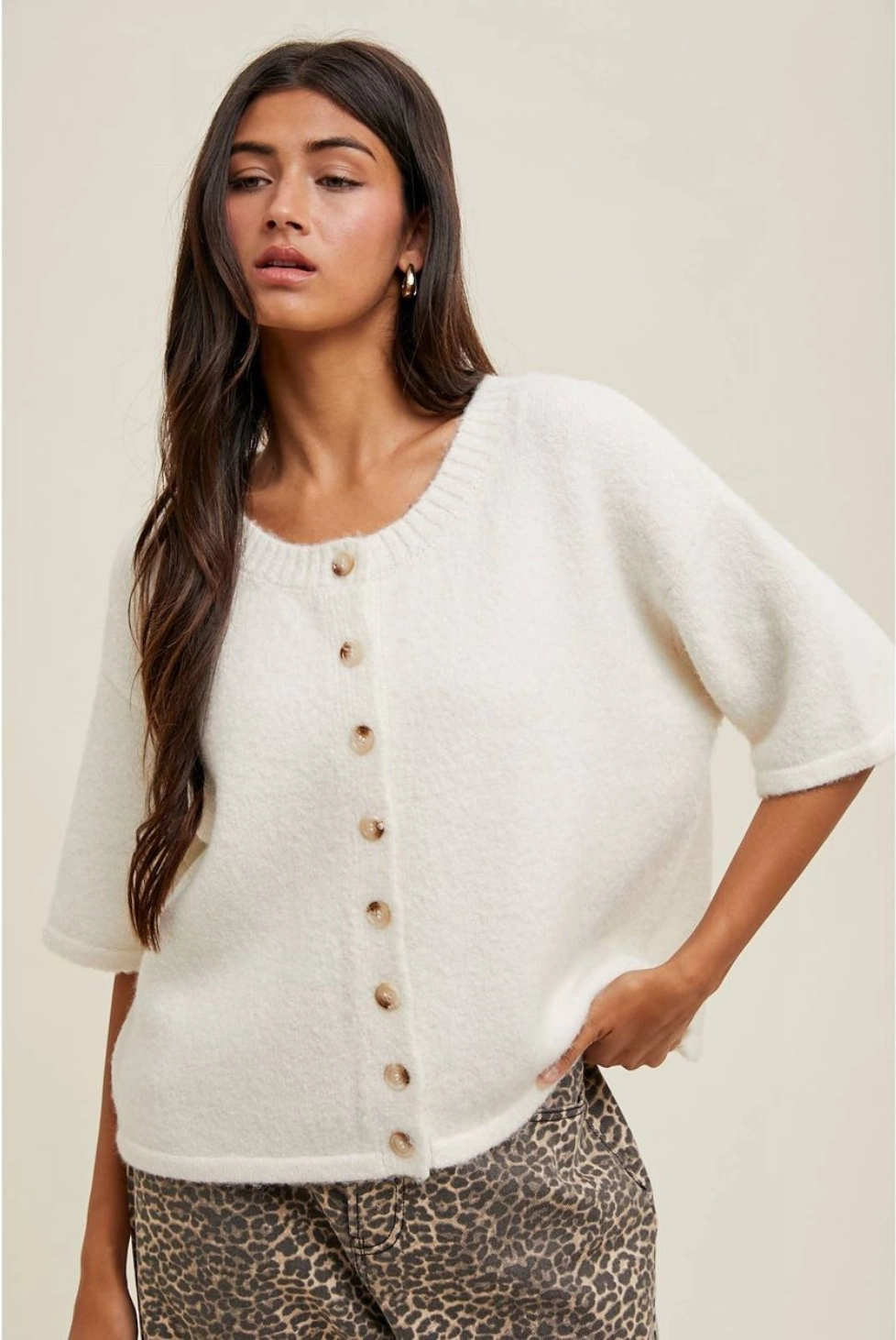 Fashionable Shirt Daily Button Up Sweater - Off White