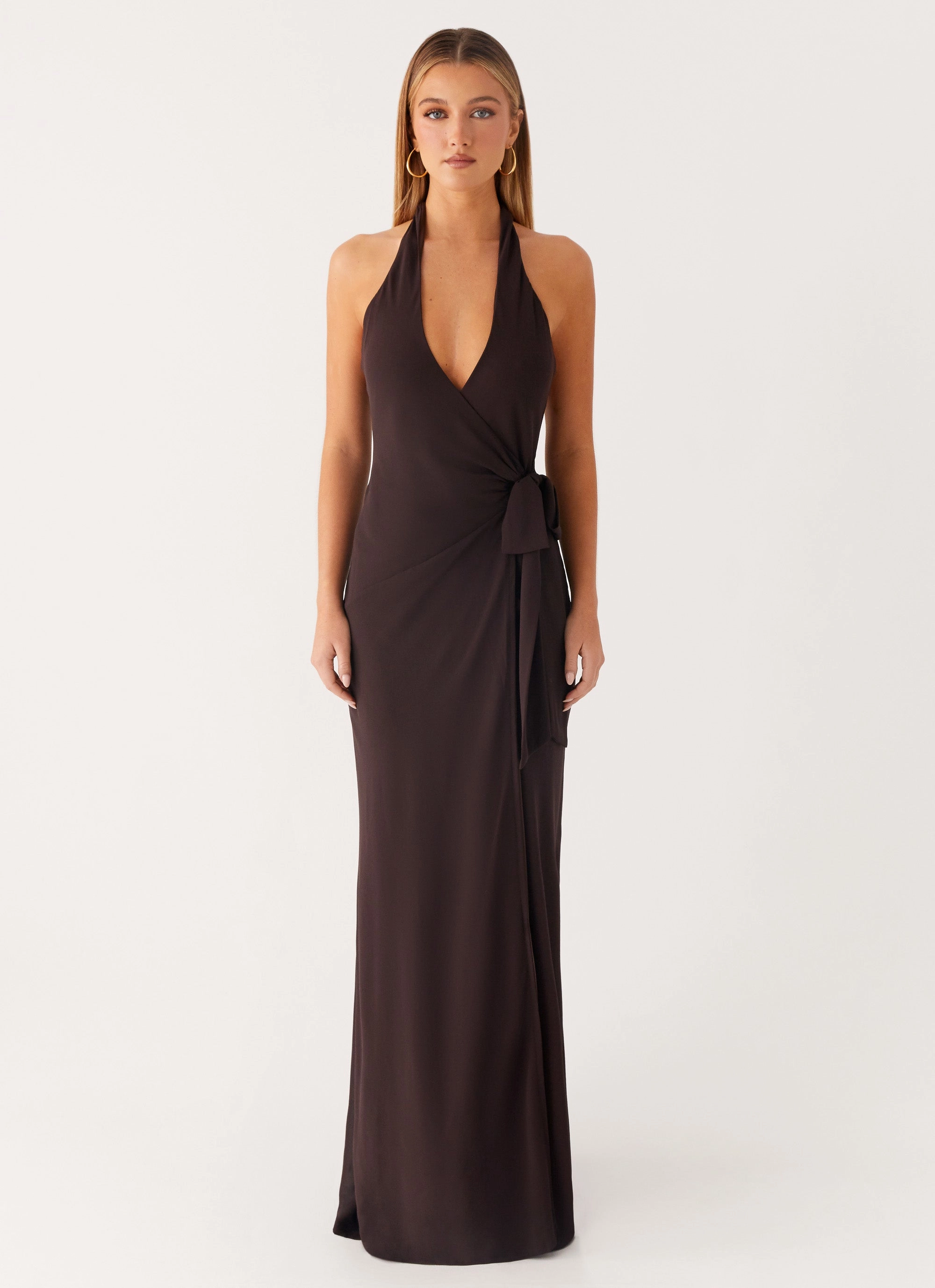 So Chic Maxi Dress - Cool Chocolate slim cut Lightweight-Structure