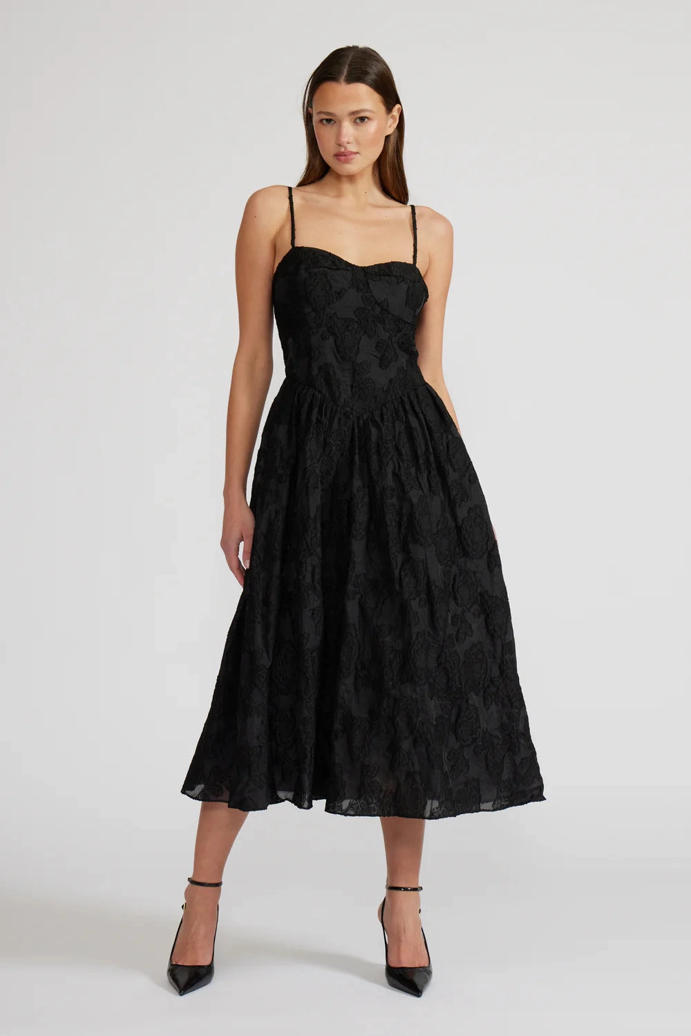 Cotton Touch High-waist Ingrid Midi Dress - Black