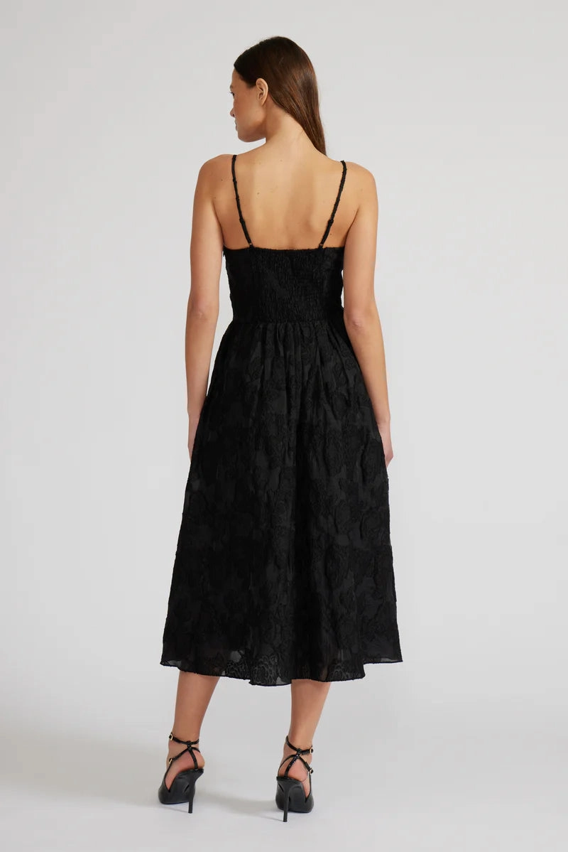 Easy Drape Cool Texture Ingrid Midi Dress - Black