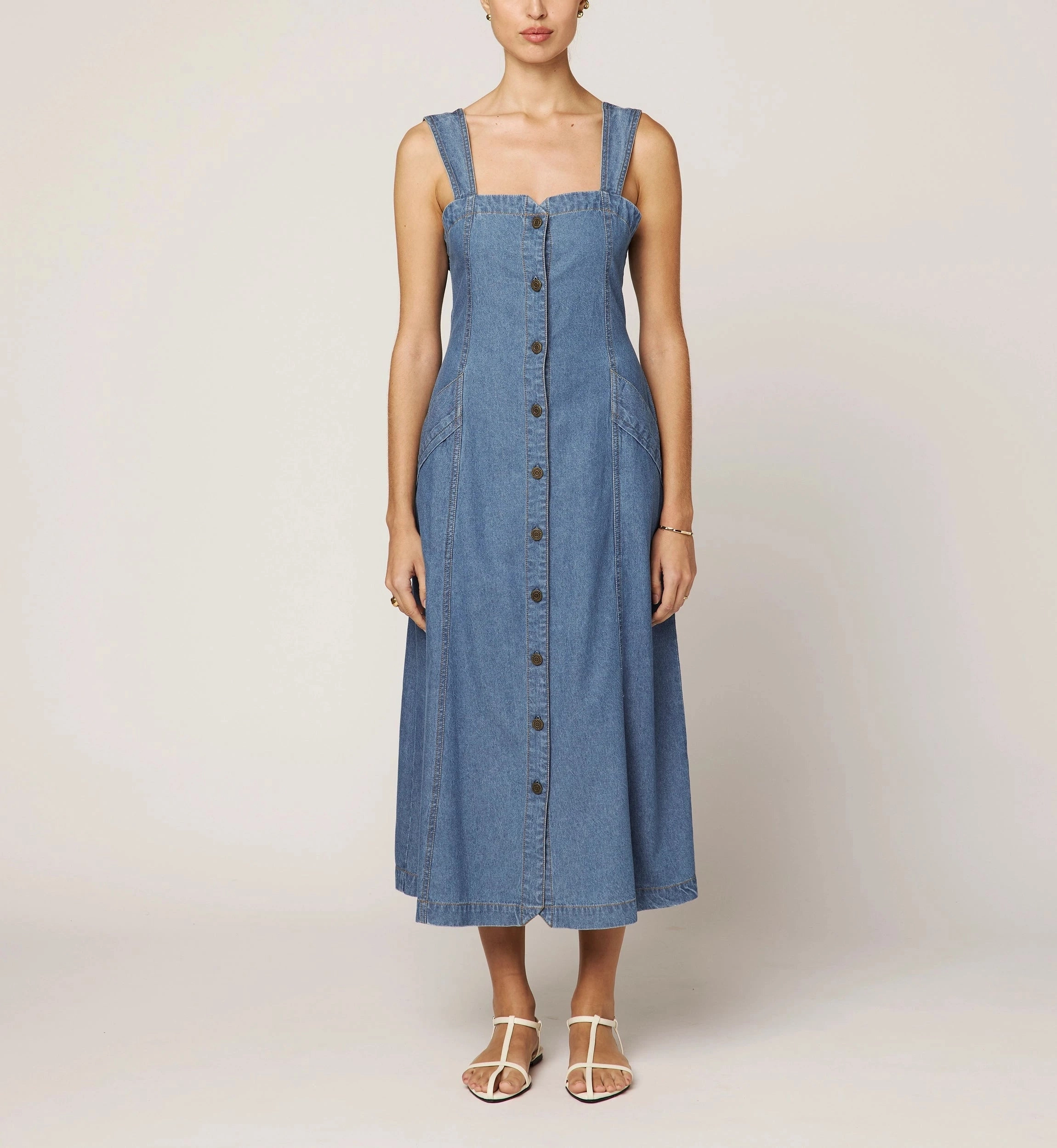 V Neck Design Liberty Midi Dress | Light Denim