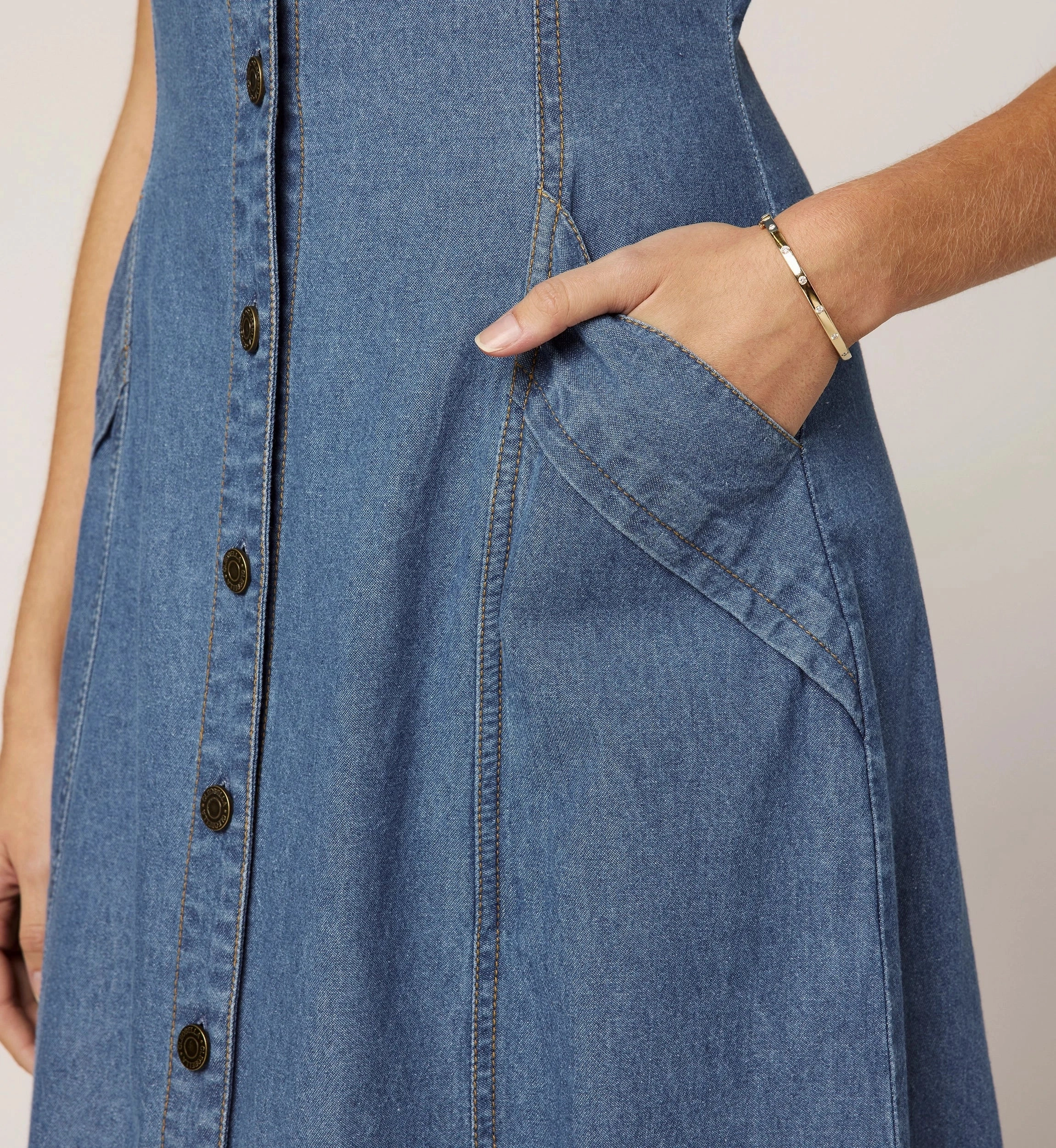 Embroidered Fabric All Season Style Liberty Midi Dress | Light Denim