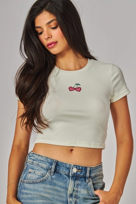 Heart Cherry Patch Crop Top Tee humid environment
