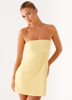 Honey Bow Mini Dress - Yellow Sharp Look Romantic Vibes