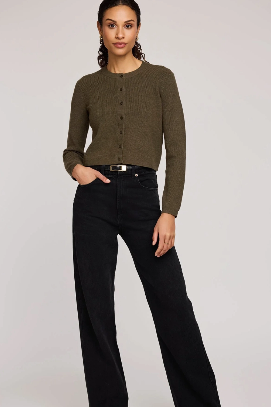 ElasticTrimming casual top Mirabelle Cardigan - Olive