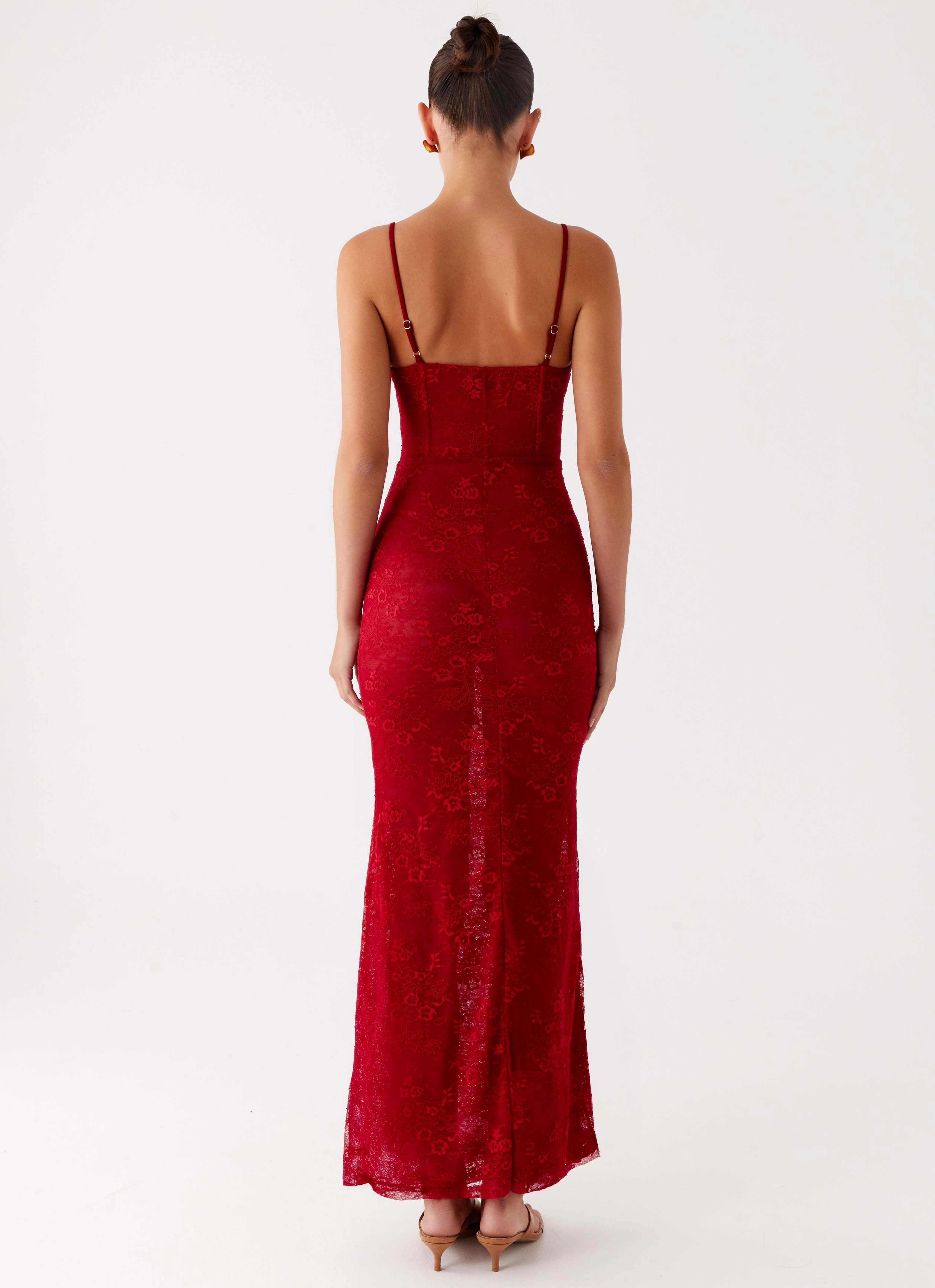 Rosa Corset Maxi Dress - Red Invisible-Zip