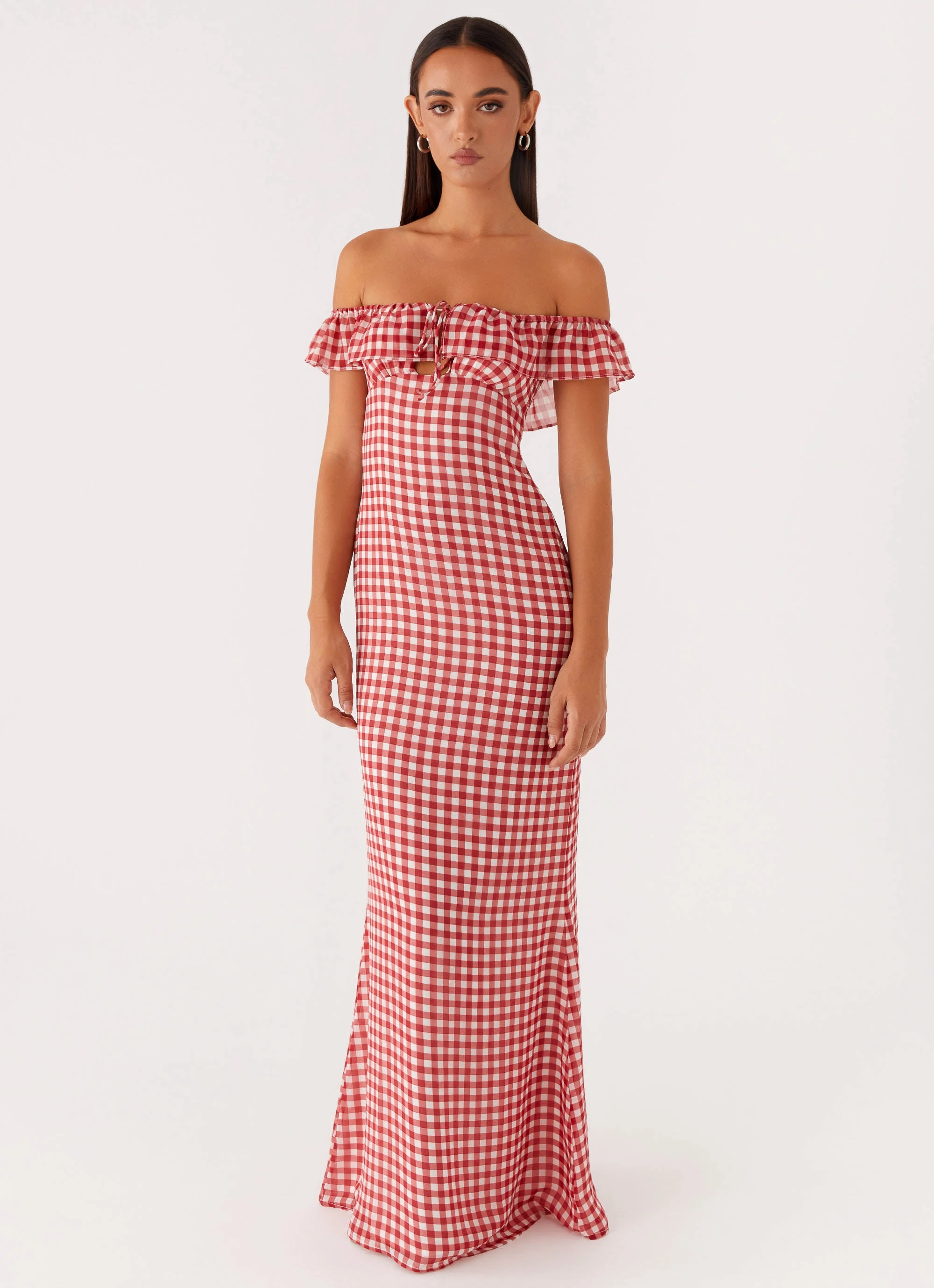 Breathable Wearable Scarlet Cherry Maxi Dress - Red Gingham