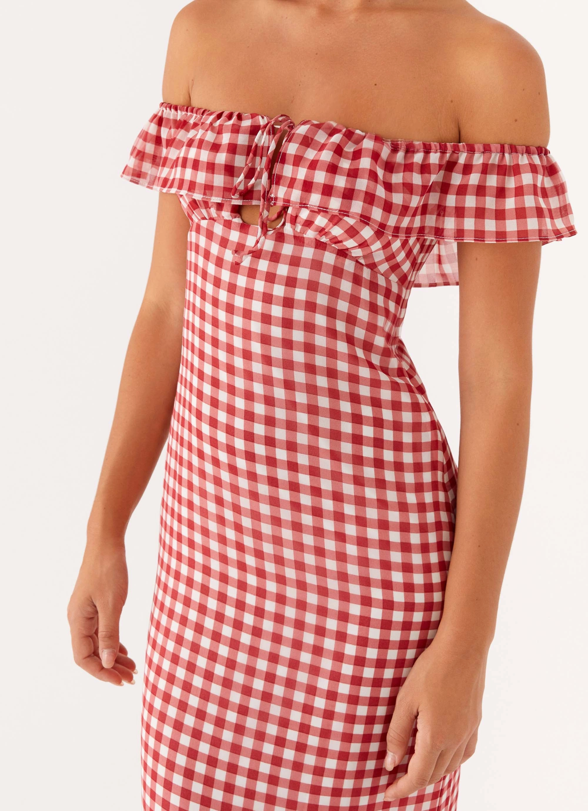Scarlet Cherry Maxi Dress - Red Gingham Easy Style Fresh Texture