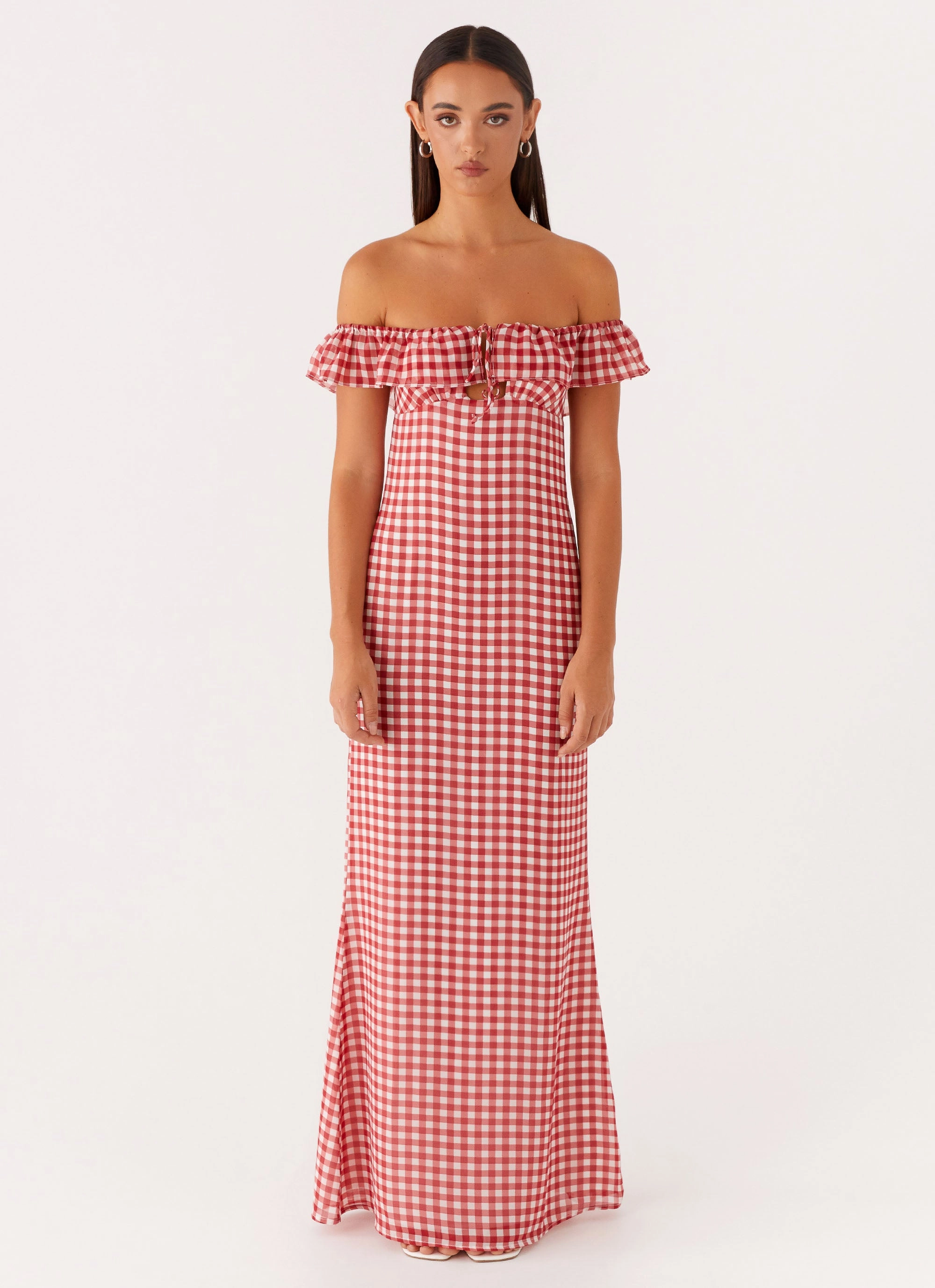 Scarlet Cherry Maxi Dress - Red Gingham Flattering Look Wear