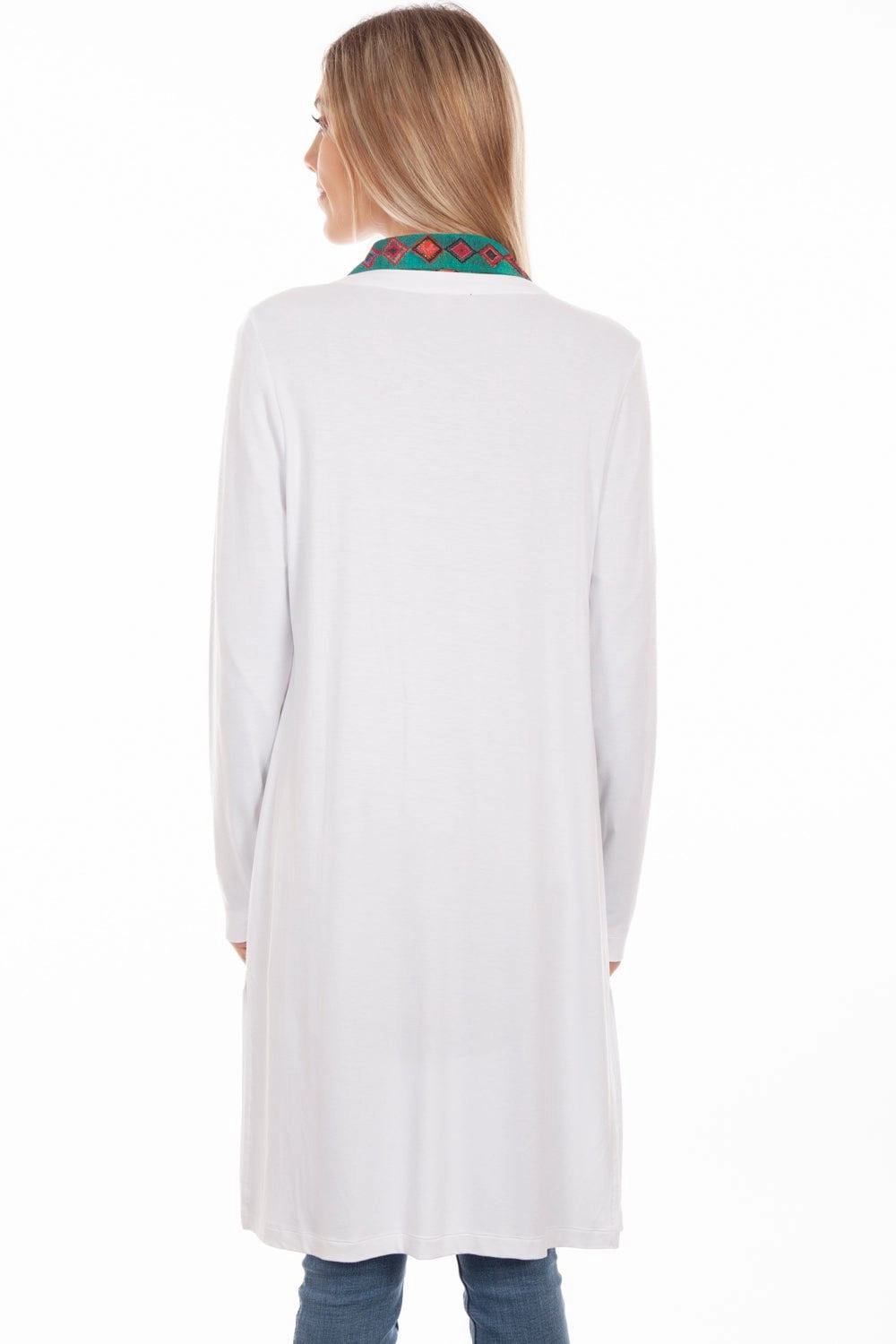 Scully Womens White Viscose Side Slit Cardigan Double Layered Collars