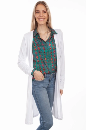 Classic Knit Design Casual Fit Scully Womens White Viscose Side Slit Cardigan