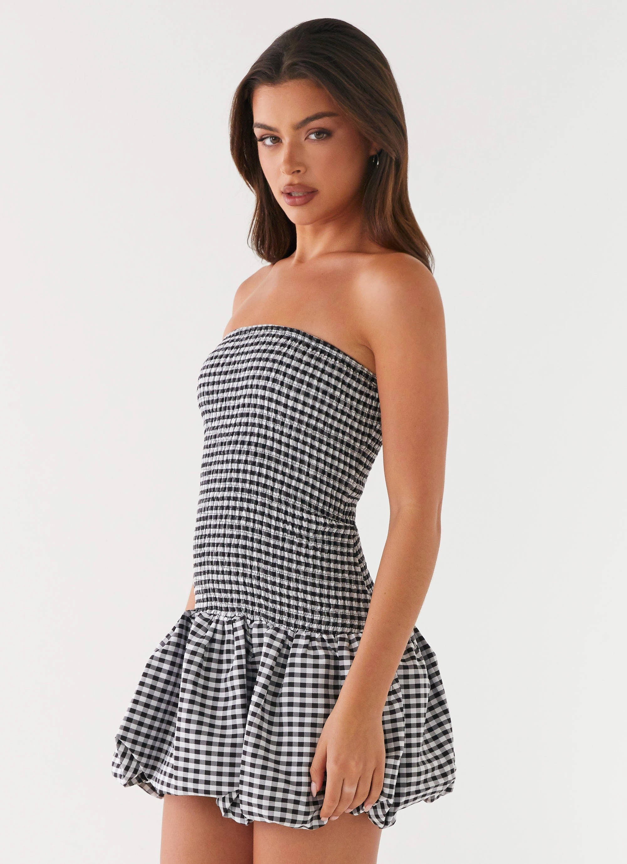Contemporary Layer Relaxed Line Martell Mini Dress - Black Gingham