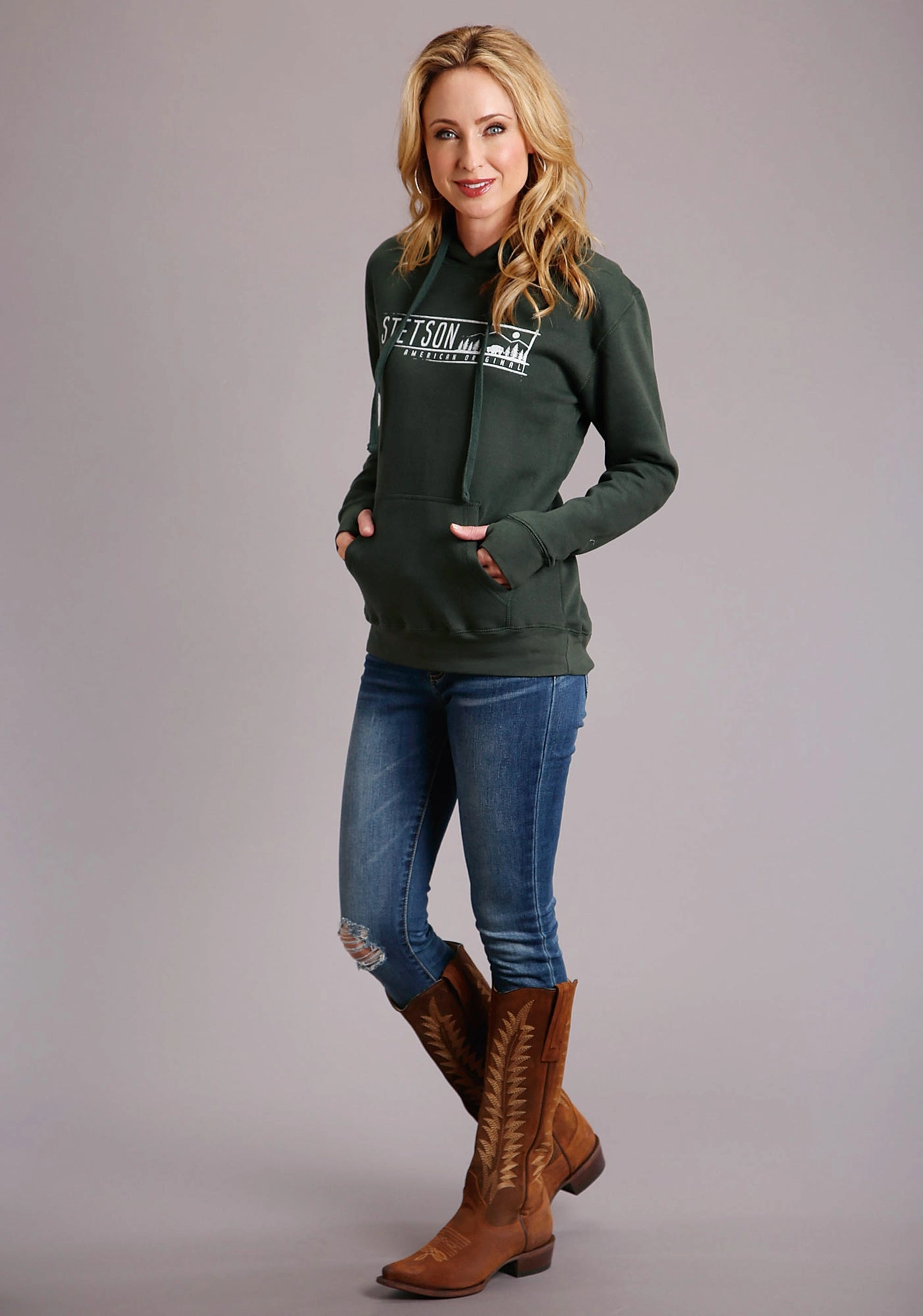 Machine Washable Design Comfy Layer Stetson Womens Hunter Green Cotton Blend Original Hoodie