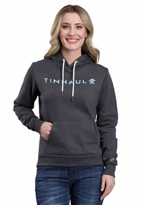 Tin Haul Womens Tri-Blend Script Heather Charcoal Poly/Cotton Hoodie Neutral palette