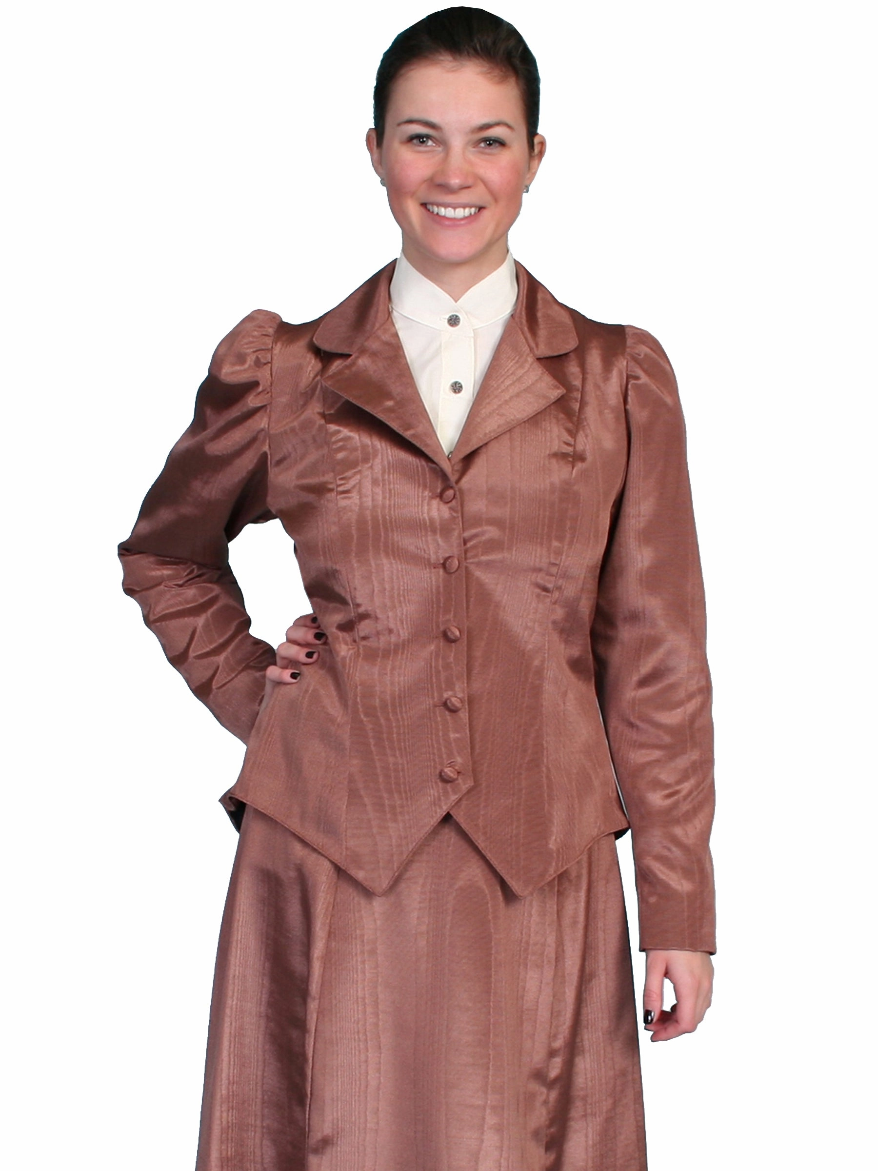 Weekend Casual NonRestrictive Cut Scully Womens Wahmaker 19th Century Style Jacket Chocolate Poly Blend Moire