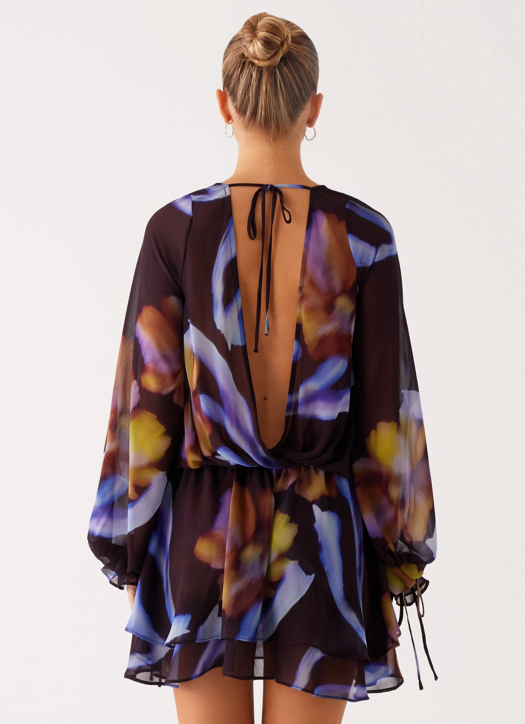 Passion Long Sleeve Mini Dress - Dark Floral Modern Lines