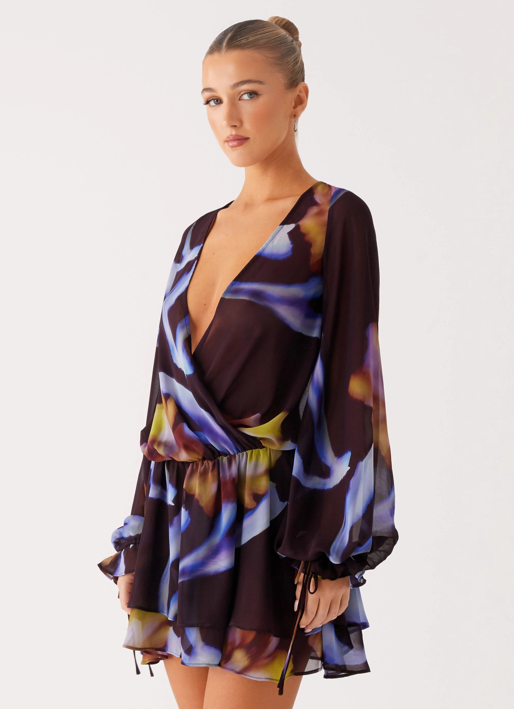 Passion Long Sleeve Mini Dress - Dark Floral Premium Material Elegant Mood