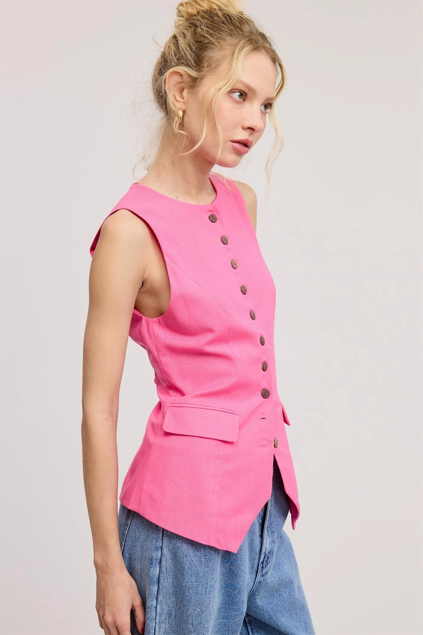 Tailored Long Line Vest - Pink FlexFoamInserts Quick Release Fastener
