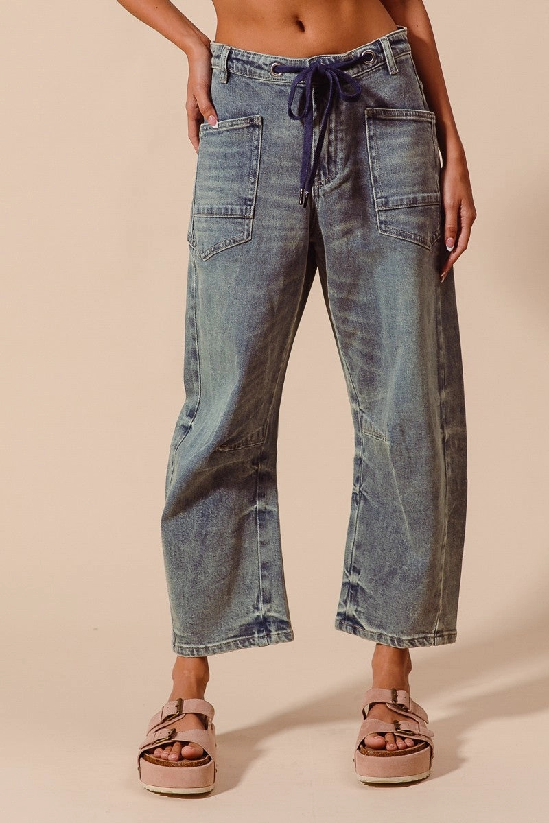 Mid-Rise Denim Barrel Jeans Office Wear Ripped design