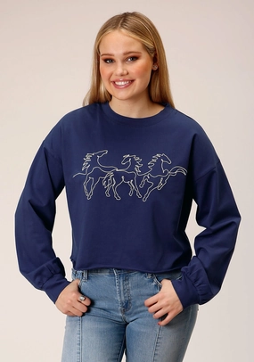 Classic Knit Roper Womens Broncos Blue 100% Cotton Sweatshirt