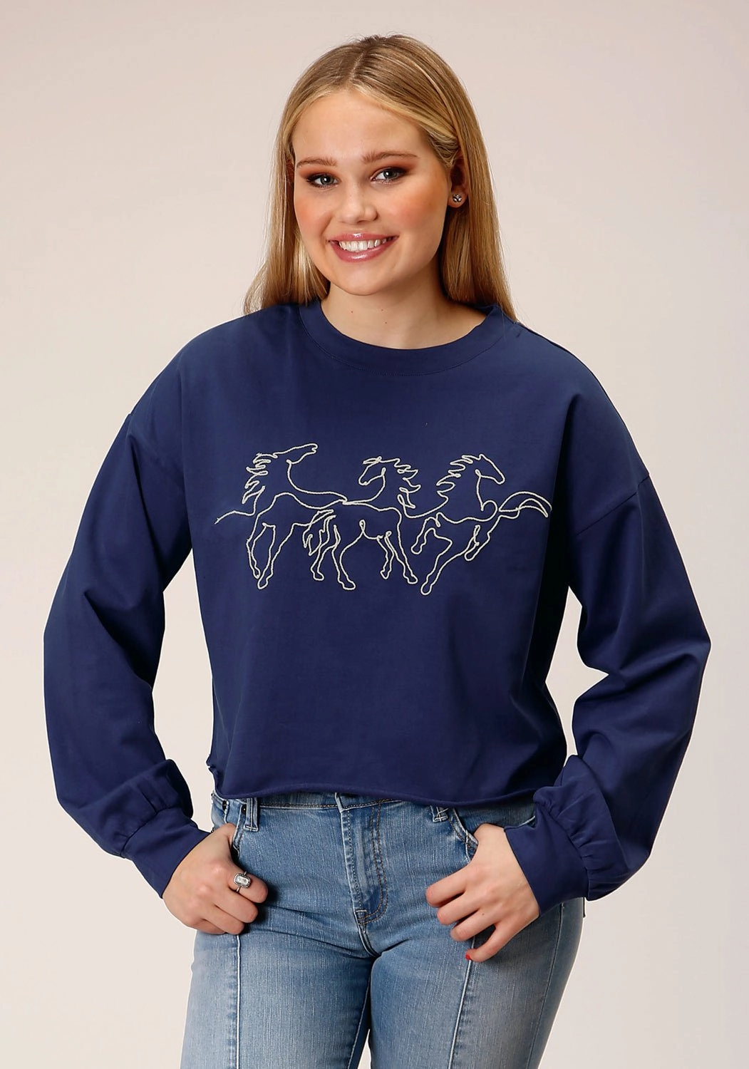 Classic Knit Roper Womens Broncos Blue 100% Cotton Sweatshirt