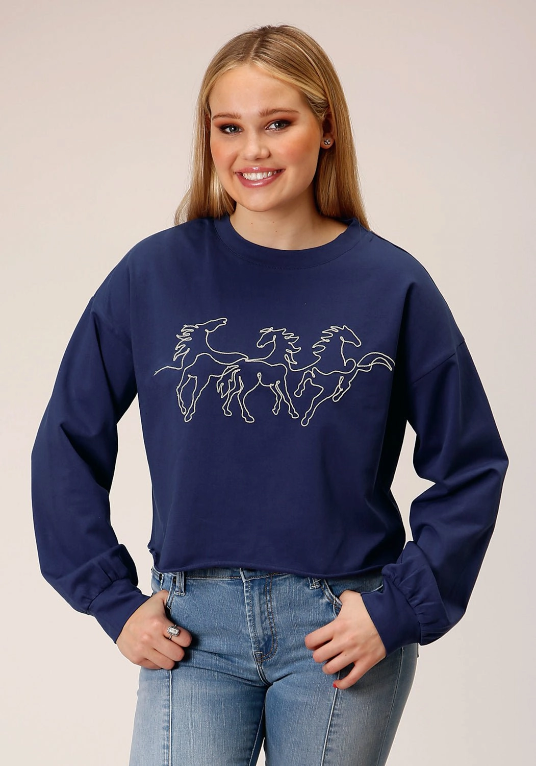 Roper Womens Broncos Blue 100% Cotton Sweatshirt Comfort First Long Lasting Elasticity