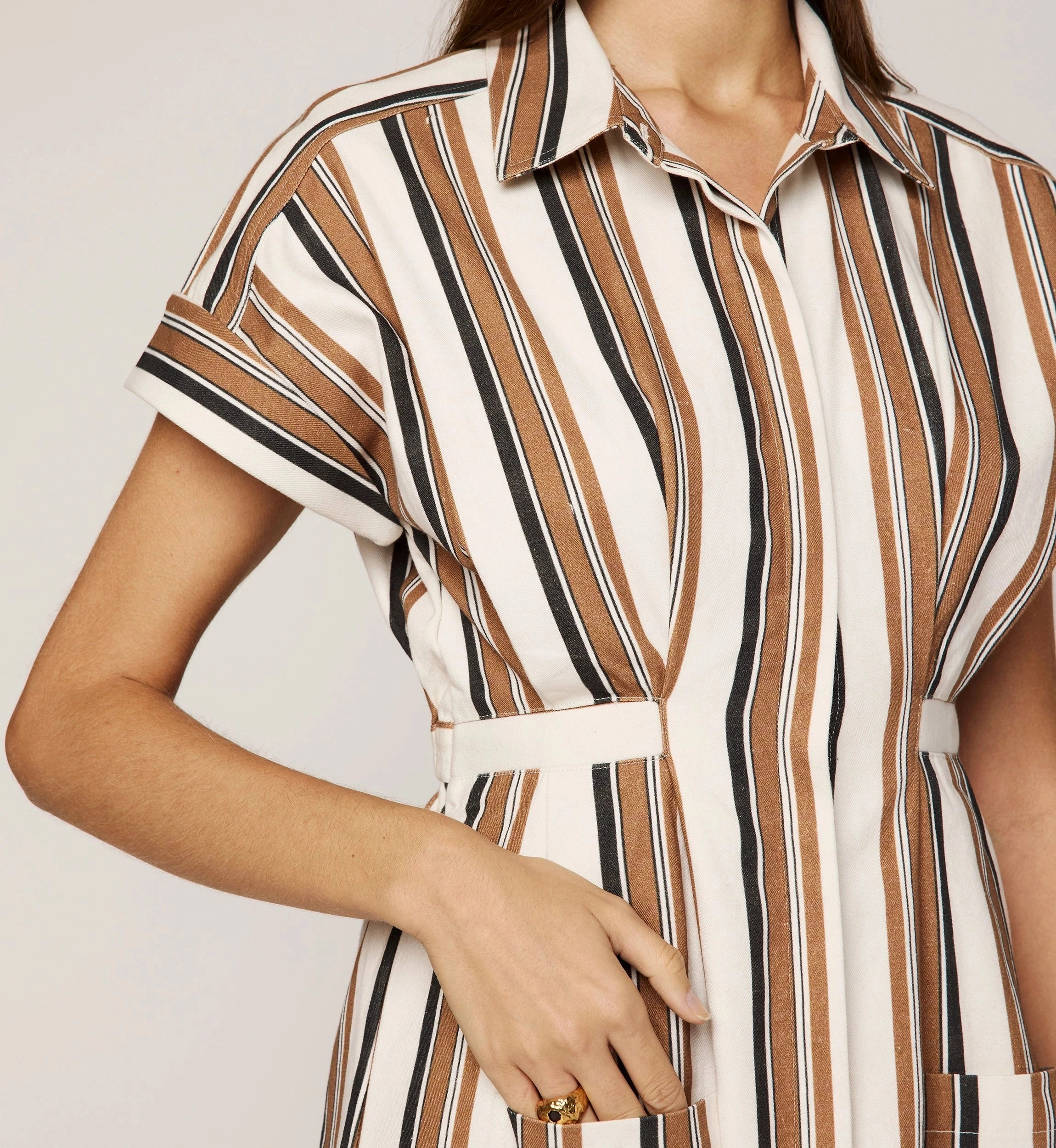 High Neck Relax Tones Sable Mini Dress | Giatta Stripe