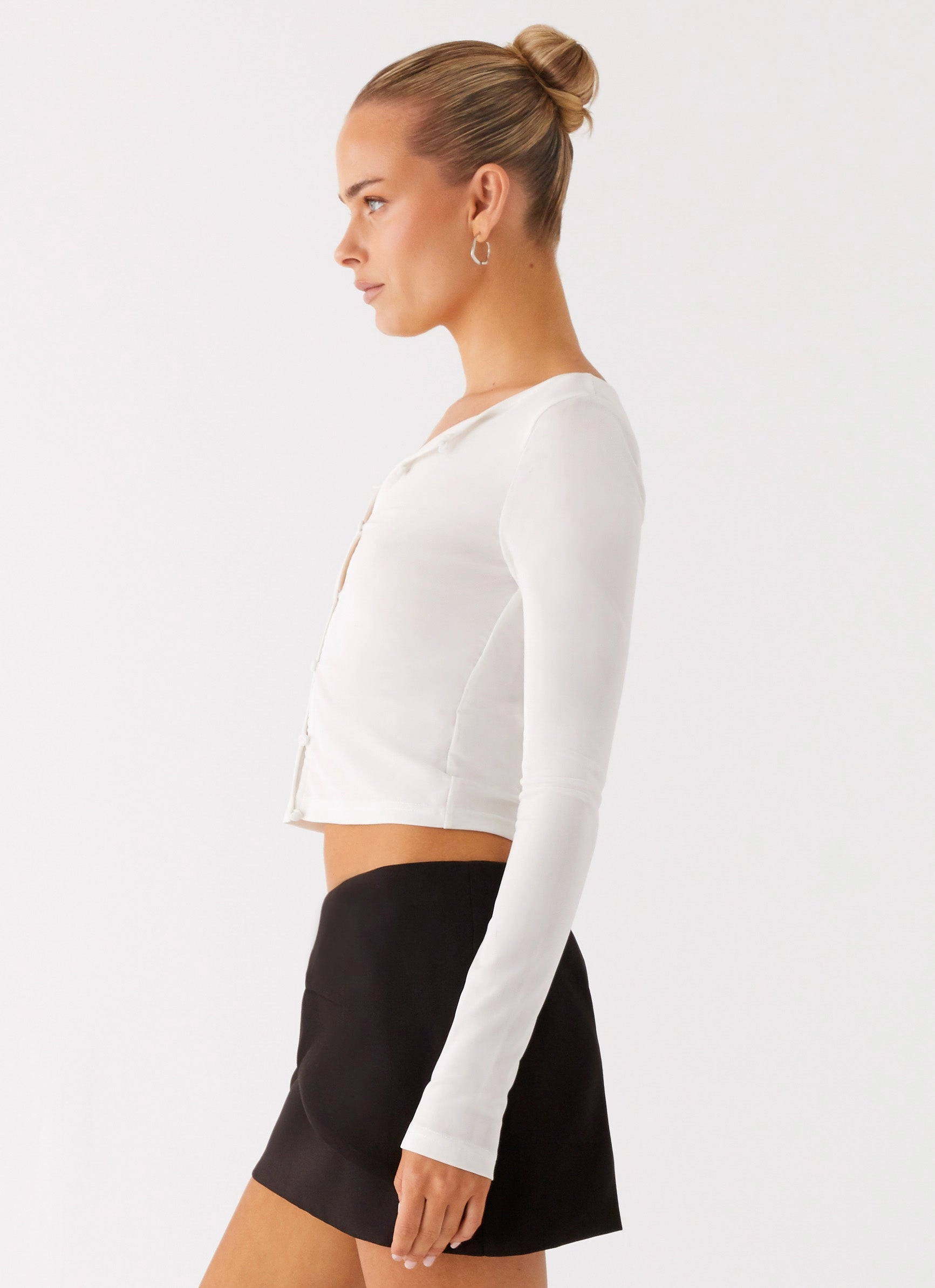 Stretch Fabric Fifth Ave Mesh Long Sleeve Top - Off White