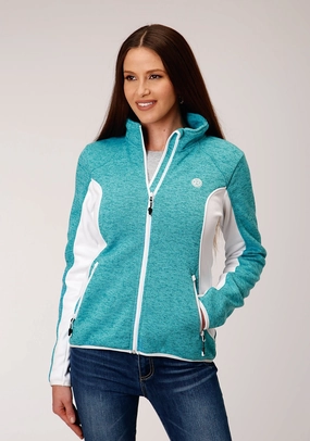 Airy Cloth Roper Womens Melange Aqua Polyester Fleece Jacket