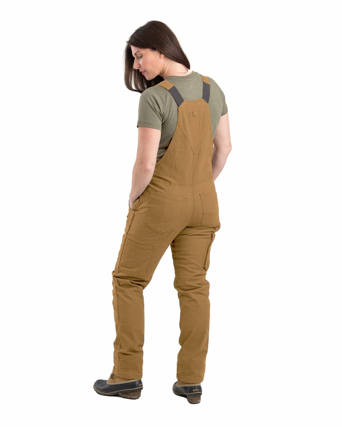 Berne Womens Unlined Stretch Brown Duck Cotton Blend Bib Overall Seamless Street Fit