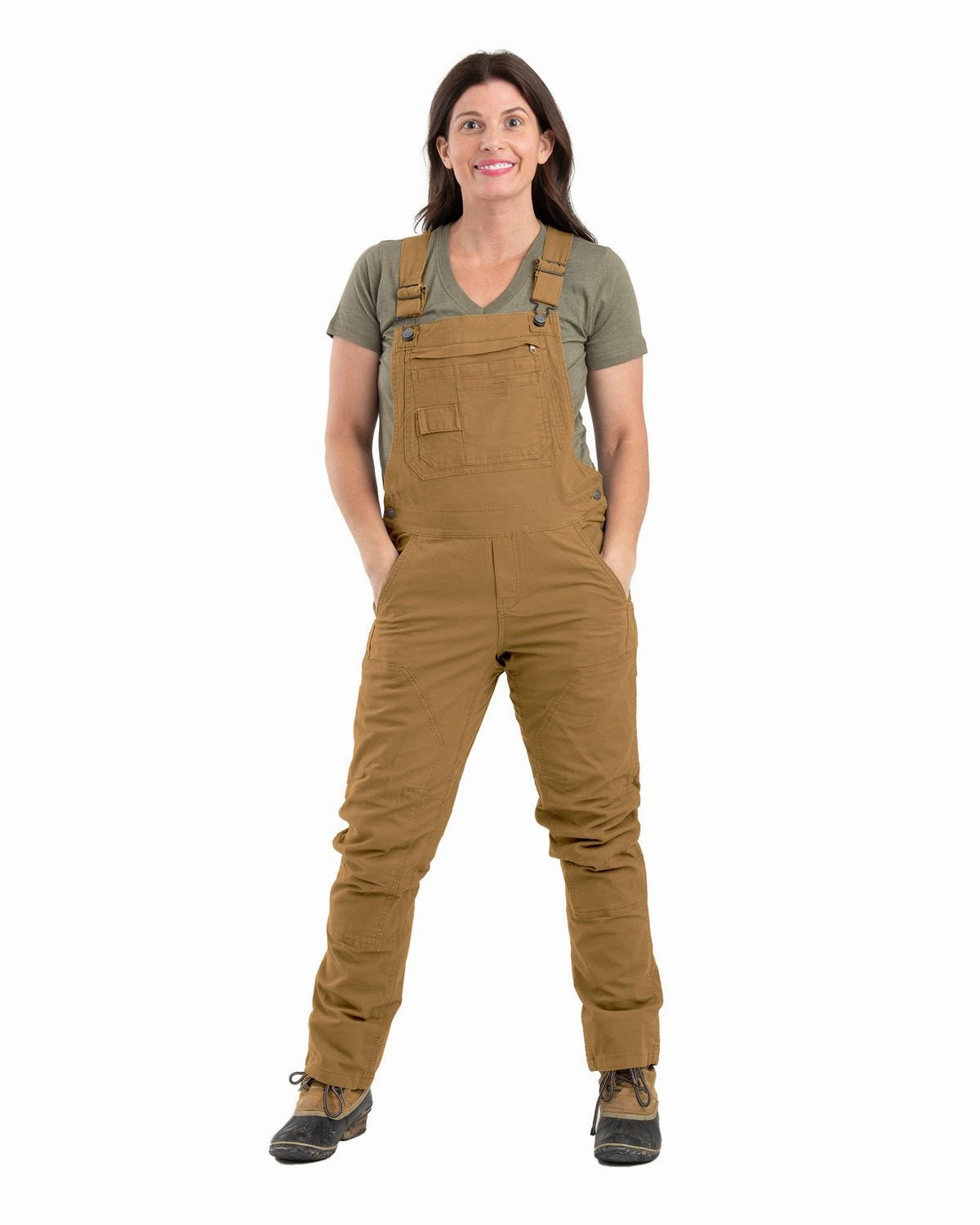 Relaxed Daily Style Chill Proof Style Berne Womens Unlined Stretch Brown Duck Cotton Blend Bib Overall