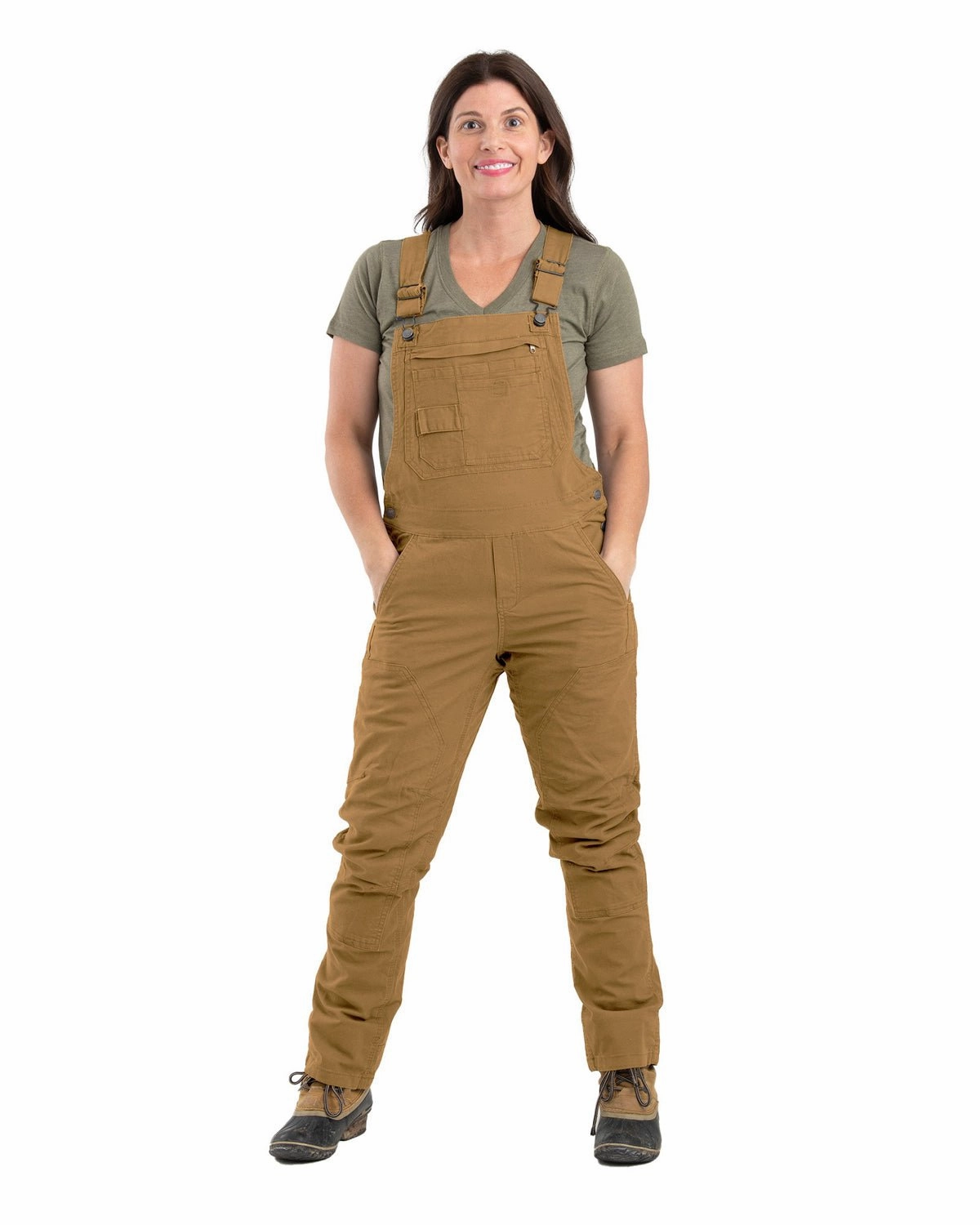Street Explorer Fit Two Tone Design Berne Womens Unlined Stretch Brown Duck Cotton Blend Bib Overall