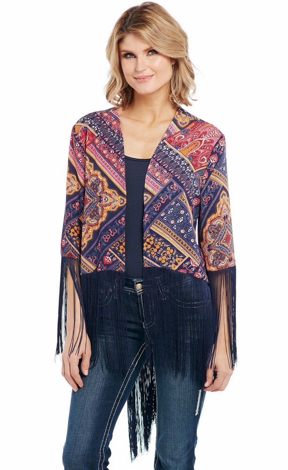 Cowgirl Up Womens Multi-Color Polyester Hi-Lo Kimono Cardigan Casual Comfort Layer