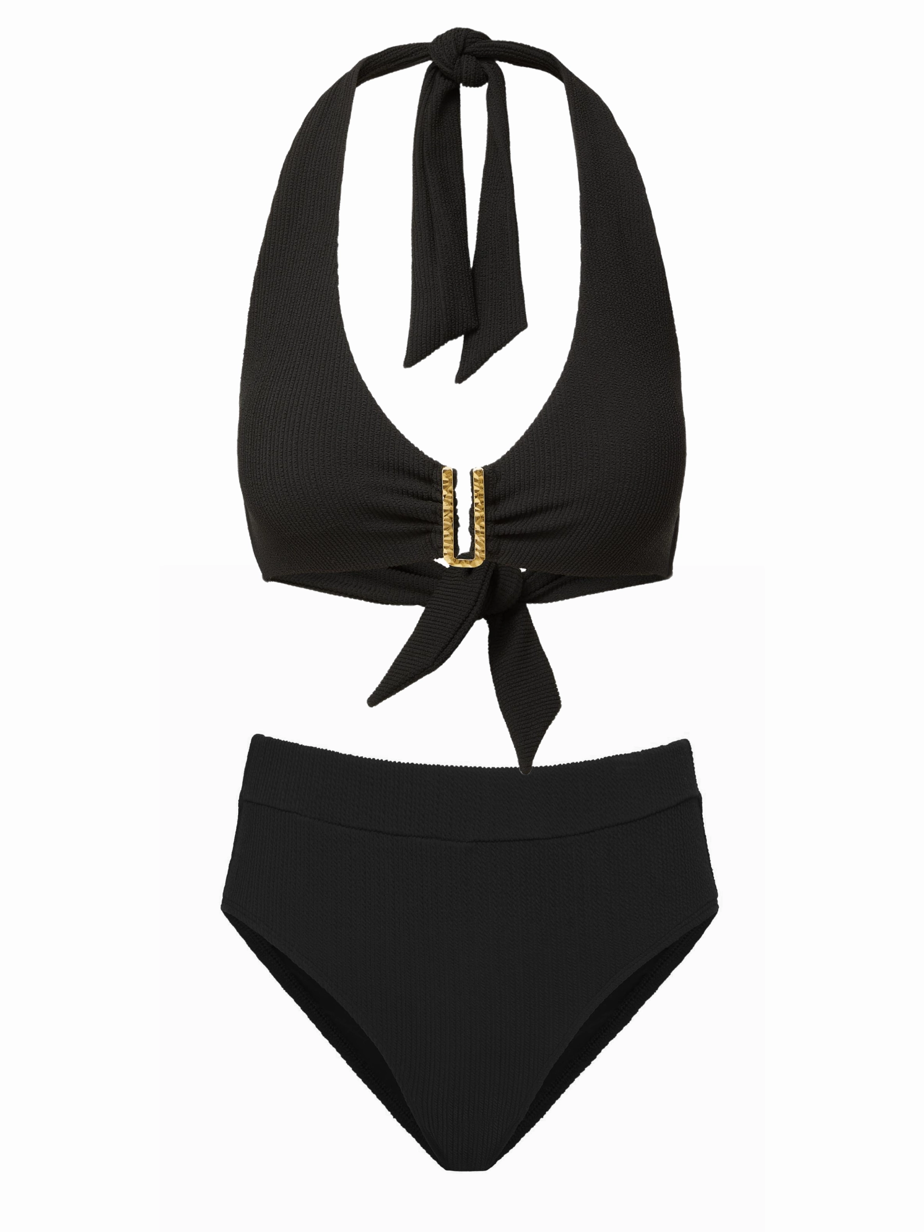 Summer-Festival Summer Swimwear Melissa Top   Hi Waist Hi Leg Bottom in Black Texture