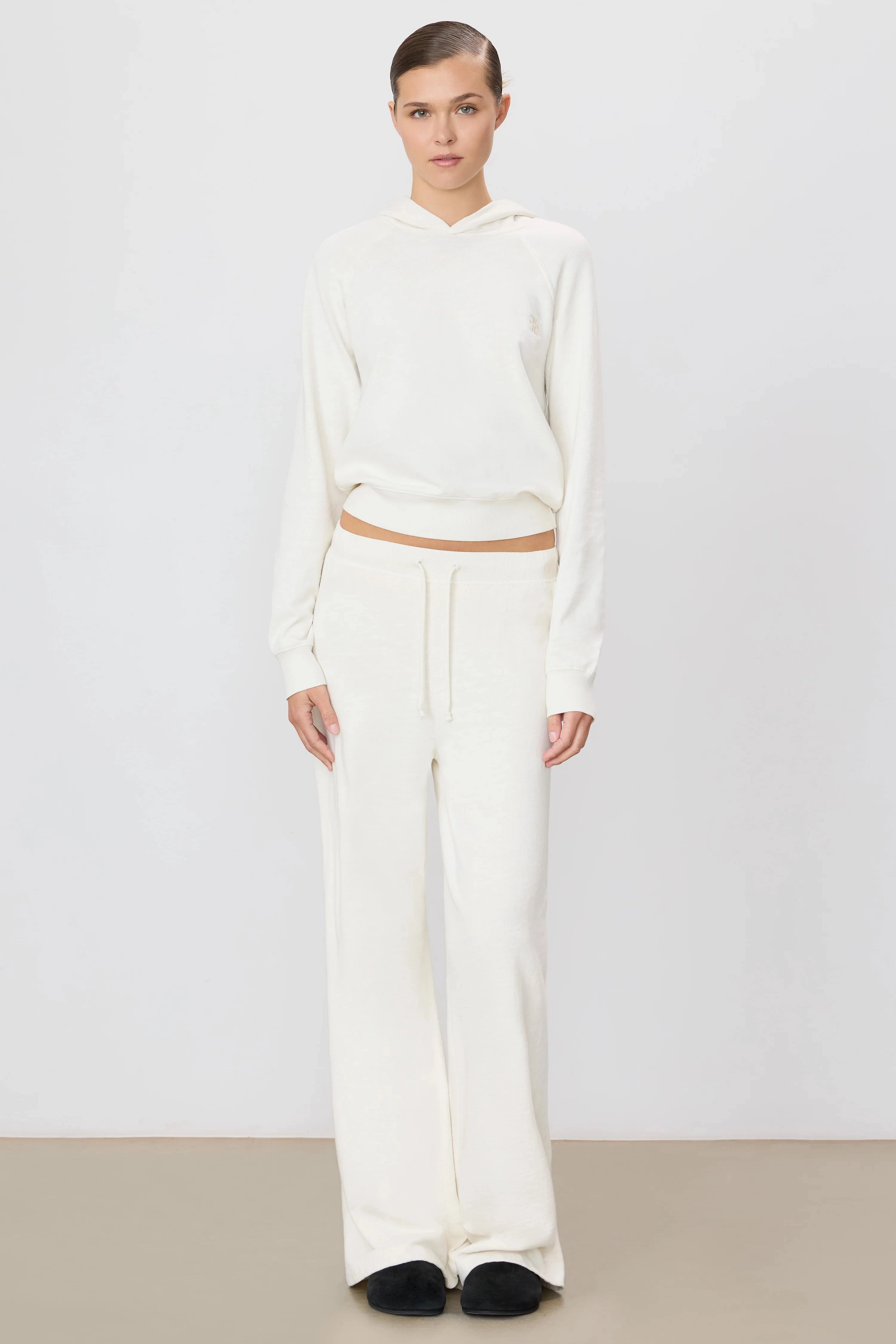 Stain Resistant Weave Drawstring Wide Leg Sweatpant in Bone