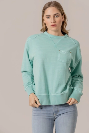 Versatile Apparel Stylish Knit Kimes Ranch Womens Gina Turquoise Cotton Blend Sweatshirt
