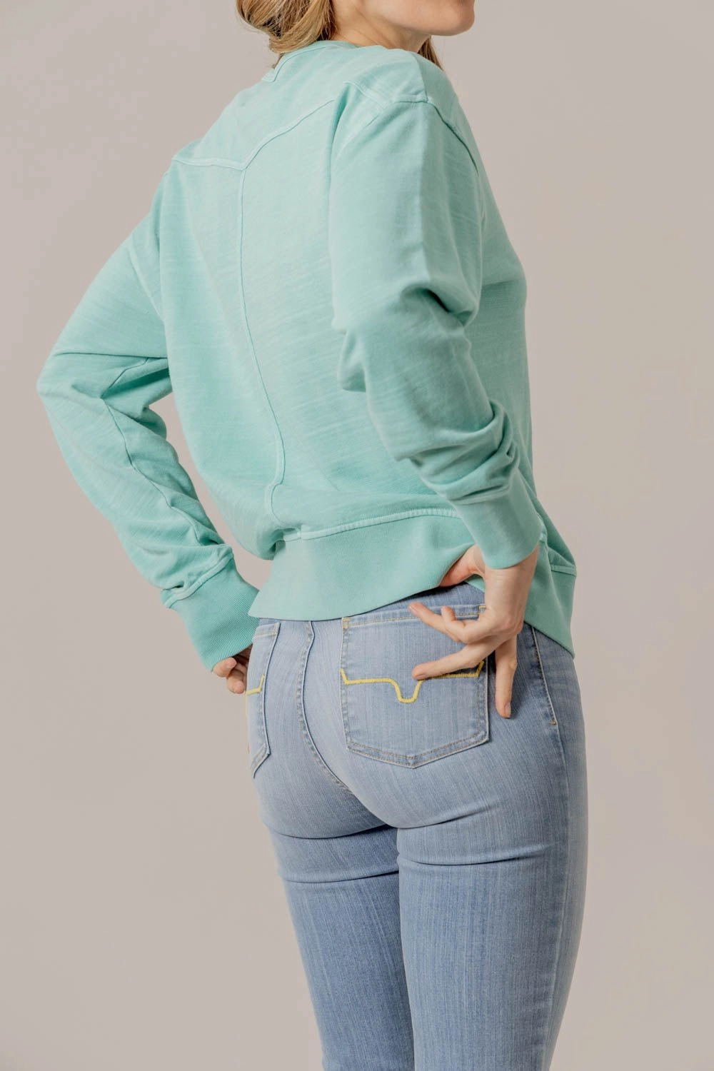 Wrinkle Resistant Kimes Ranch Womens Gina Turquoise Cotton Blend Sweatshirt
