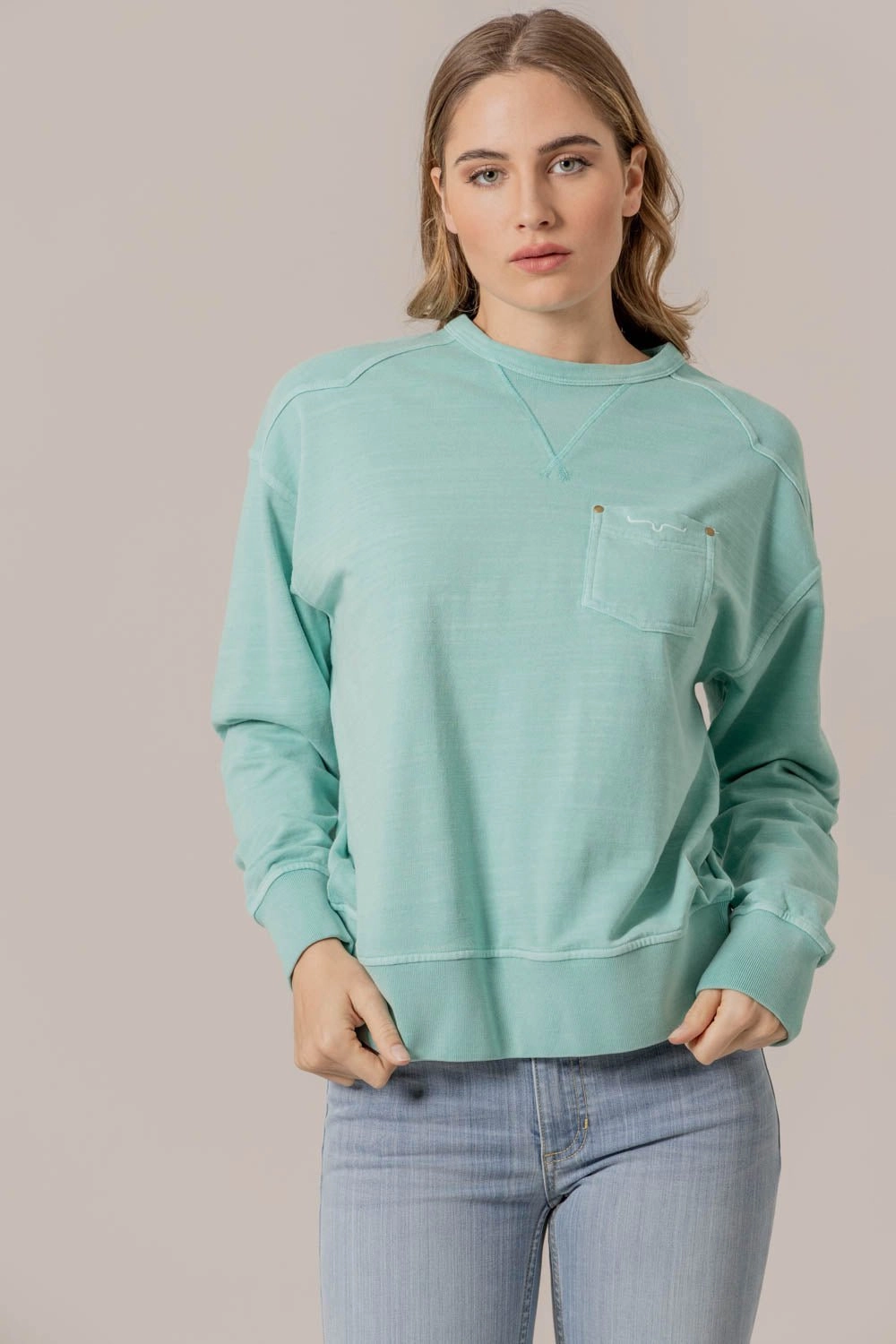 Anti Pilling Surface Kimes Ranch Womens Gina Turquoise Cotton Blend Sweatshirt