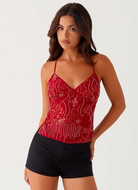 Kamilla Sequin Cami Top - Red AbrasionResistantFabric WrinkleResistant Fabric
