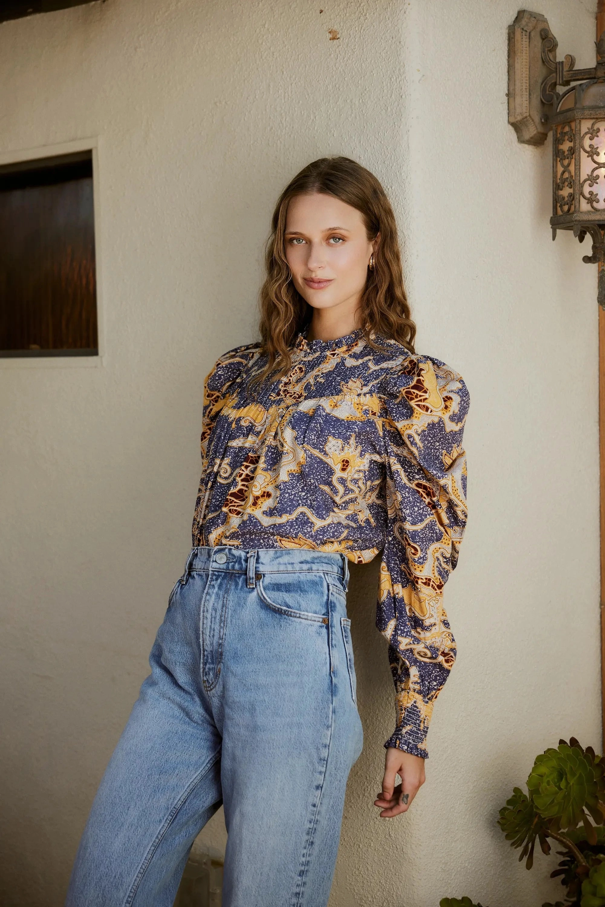 NonIrritatingStitching Neutral Tone Stitching Irina Blouse | Blue Castello