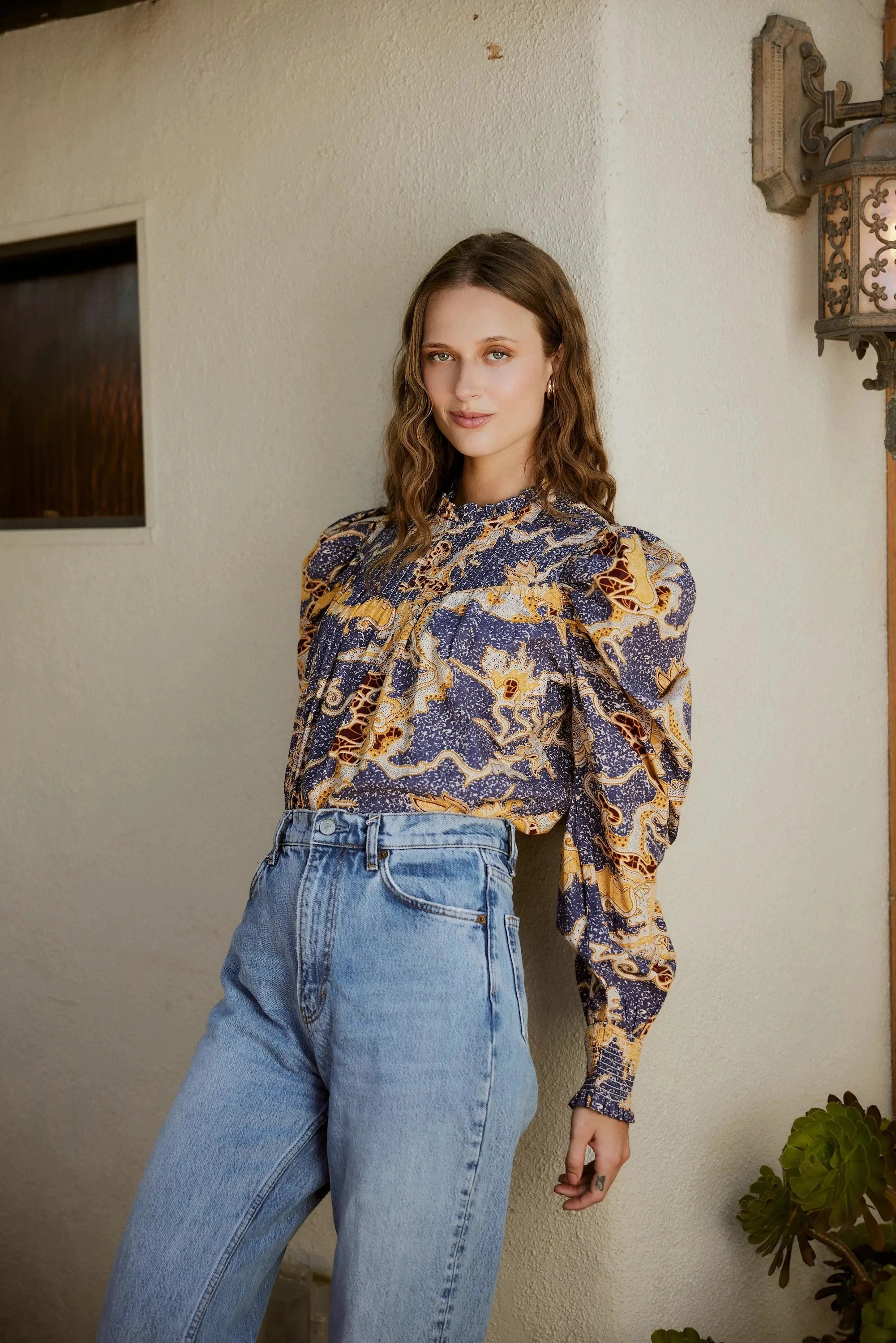 RibbedNeckline Irina Blouse | Blue Castello