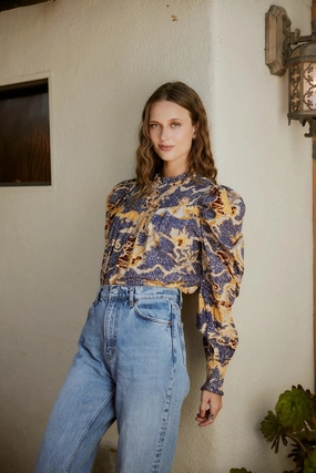 RibbedNeckline Irina Blouse | Blue Castello