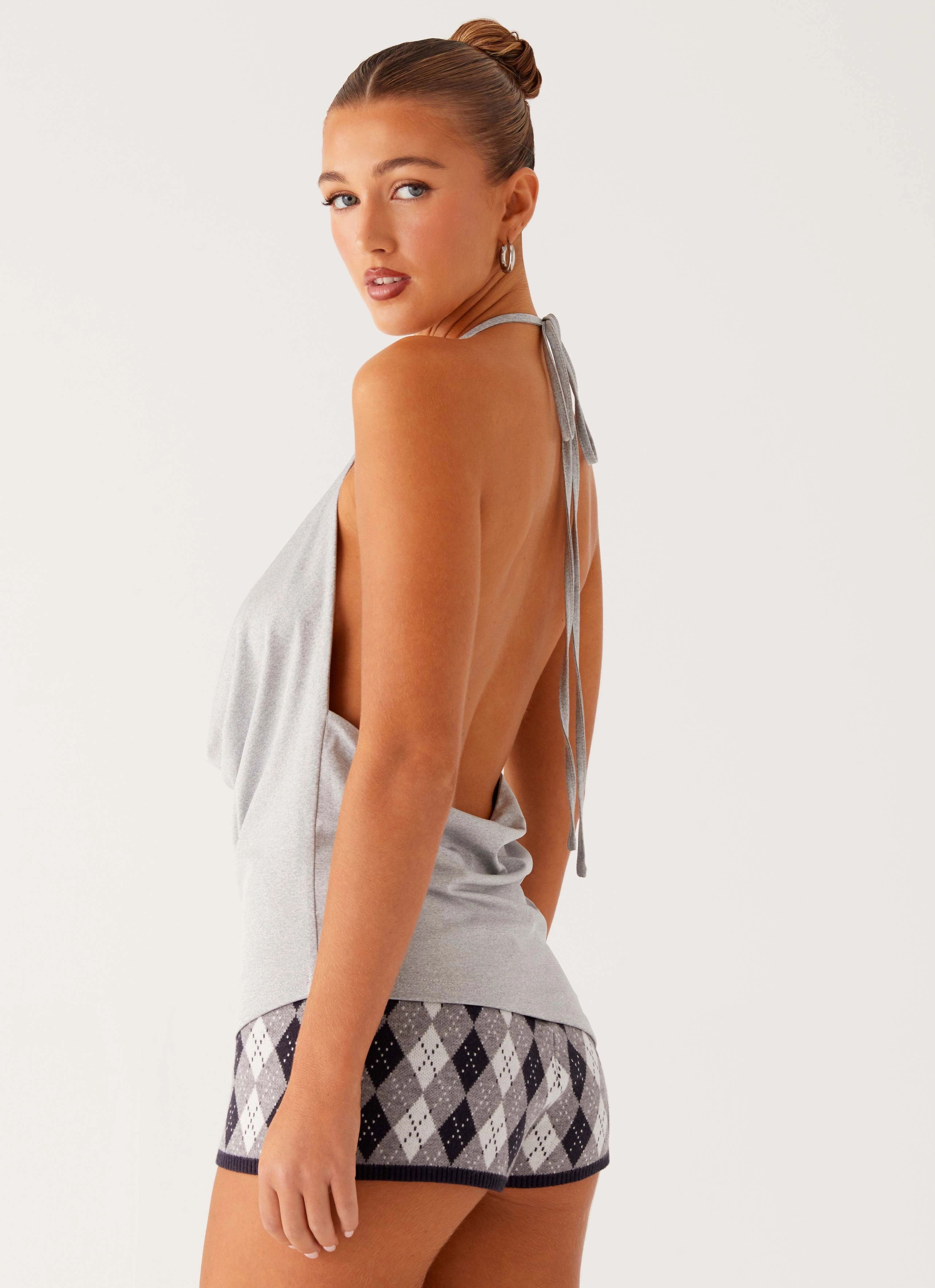 Non Slip Shoulder Seams Brushed Inner Layer Dasha Cowl Top - Grey